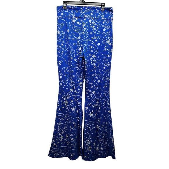 Womens Blue Star Pattern High-Waisted Flared Pants leggings Size L - Picture 1 of 9